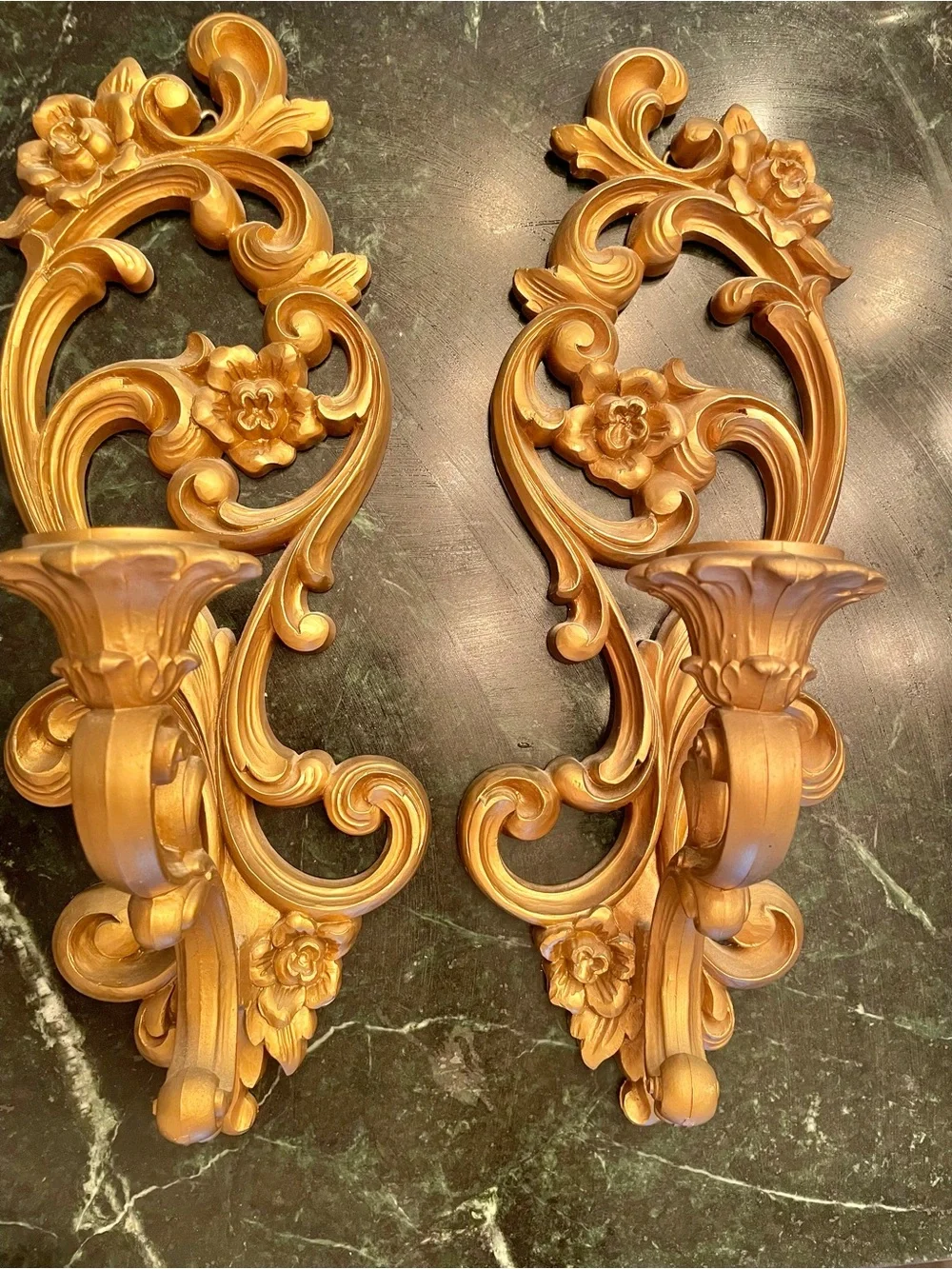 MCM Vintage Pair 1970's HOMCO #4118 Gold Wall Sconce Candle Holders